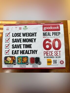 30 Multi-Sized Meal Prep Containers New by GoodCook- 1, 2, and 3 Compartments